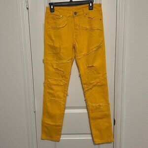 Yellow Distressed Skinny Fit Jeans Size 28 LSKB Cotton Blend Womens